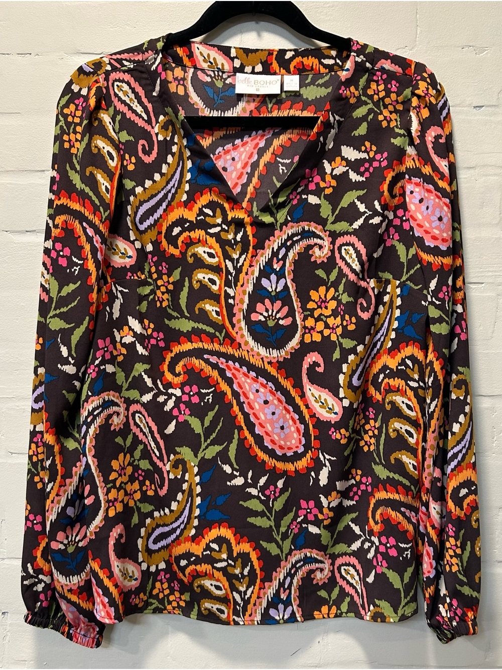 Belle Boho Kim Gravel Find Your Fire Blouse M Walnut Paisley A654087 Office Fall